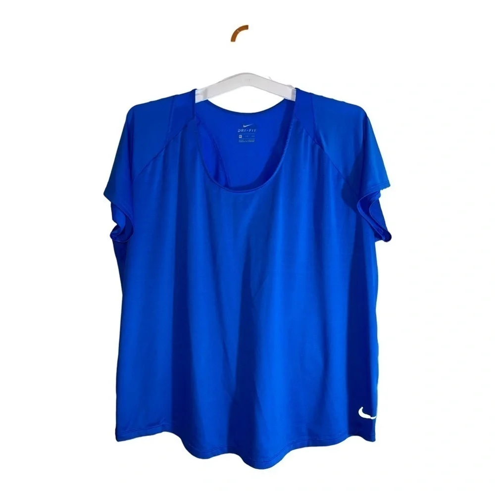 NIKE Running Dri Fit 10K Womens Blue Short Sleeve Top AJ4140 Sz XXL